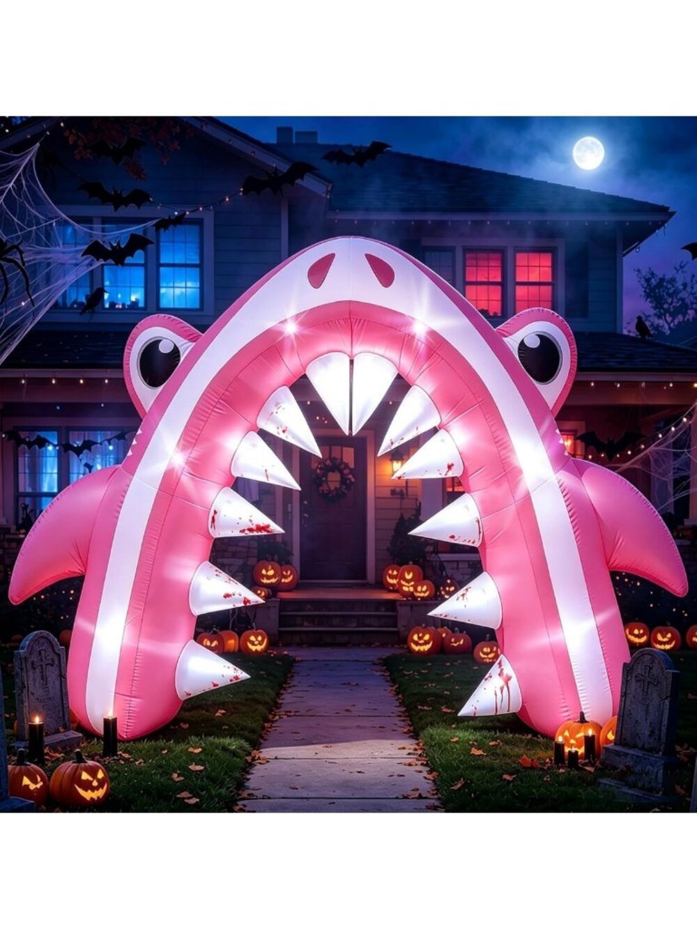 13FT Pink Shark Inflatable Arch for Halloween Yard Lawn Decor, Fun Outdoor